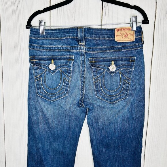 True Religion Becky Bootcut Jeans Size 28x33 Flap Pocket Rhinestone Buttons - Picture 8 of 12